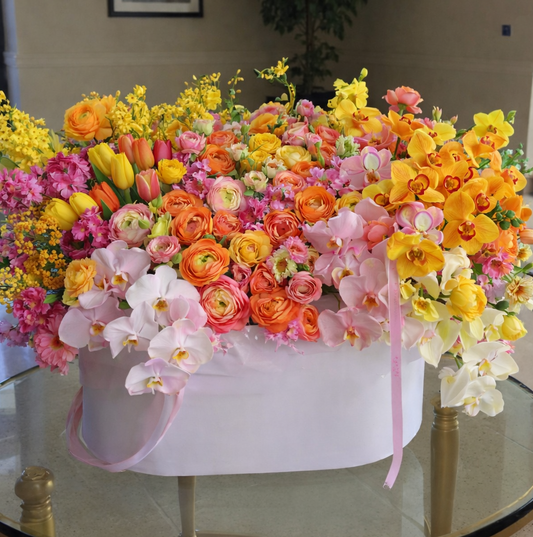 Luxury Pink & Purple Flower Box – Roses, Orchids & Spring Blooms | San Diego Florist