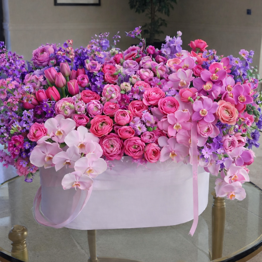 Oval Basket – Roses, Orchids & Spring Blooms