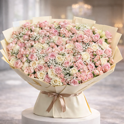 Elegant Pastel Bouquet – Luxurious Roses & Gerberas in Premium Wrapping