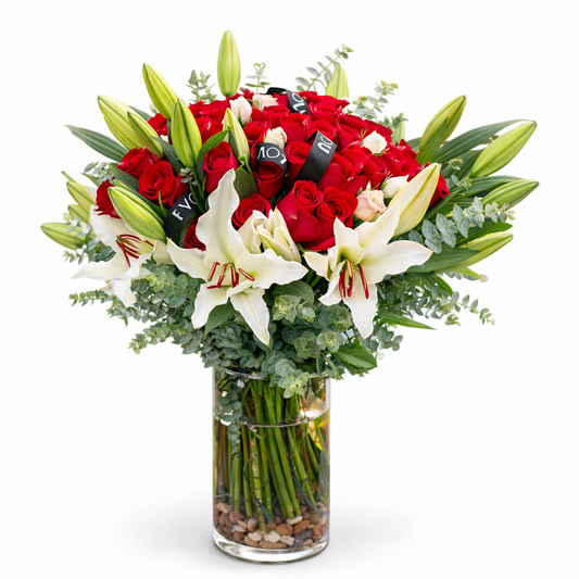 Lilys and roses in vase