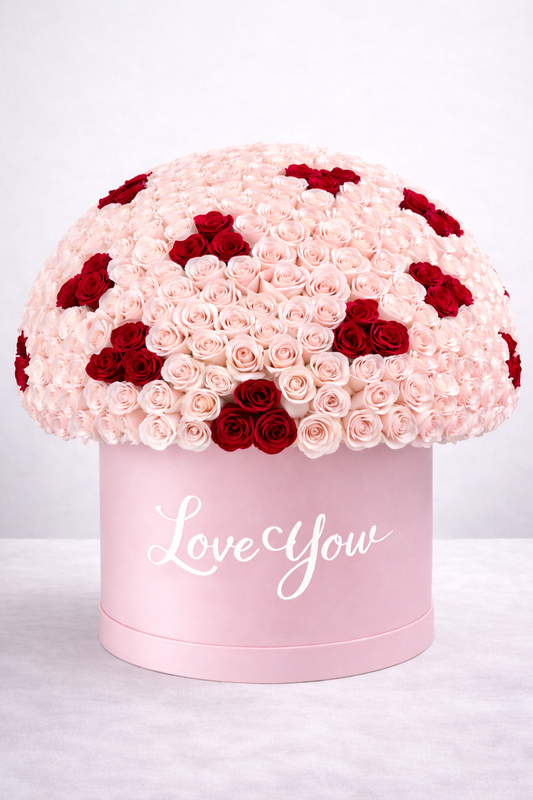 Luxury Dome Rose Box – Blush Pink & Red Roses | Granada Signature.