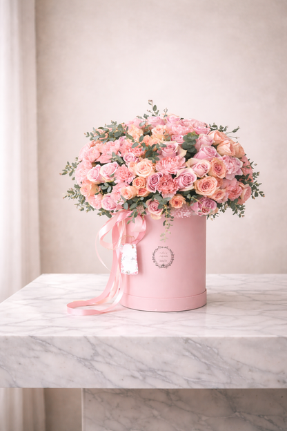 Blush & Peach Luxury Flower Box – White Edition | Granada Floral San Diego