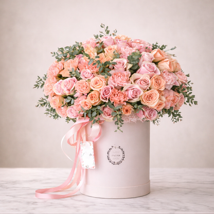 Blush & Peach Luxury Flower Box – White Edition | Granada Floral San Diego