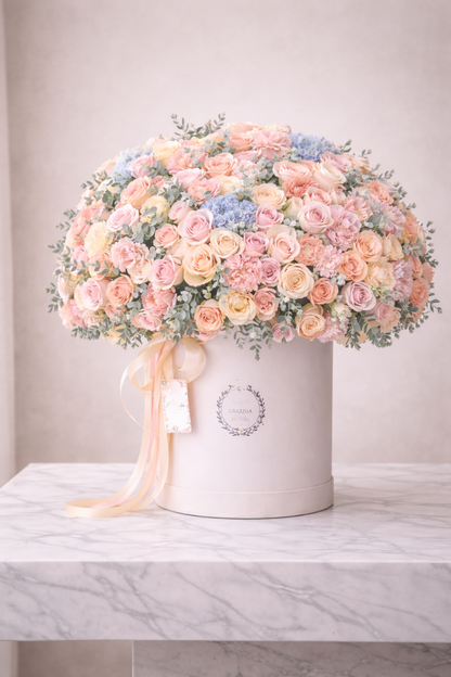 Blush & Peach Luxury Flower Box – White Edition | Granada Floral San Diego