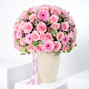 Luxury Violet & White Rose Arrangement – Ceramic Vase