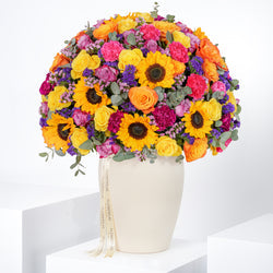 Luxury Violet & White Rose Arrangement – Ceramic Vase