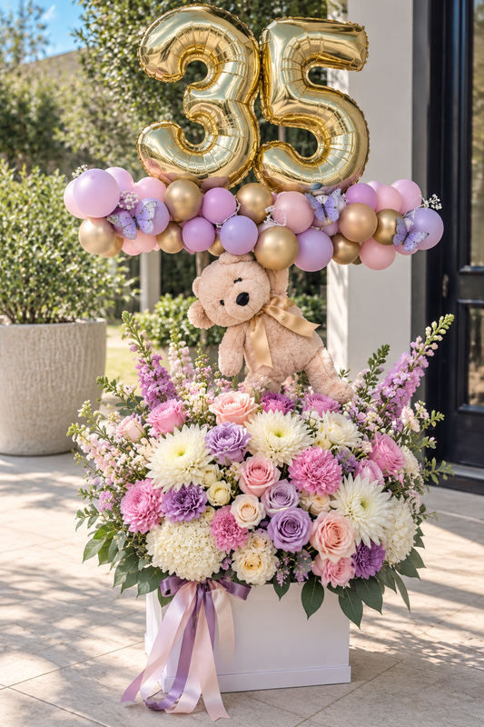 Luxury Birthday Flower & Balloon Arrangement – Custom Age | Granada Floral San Diego