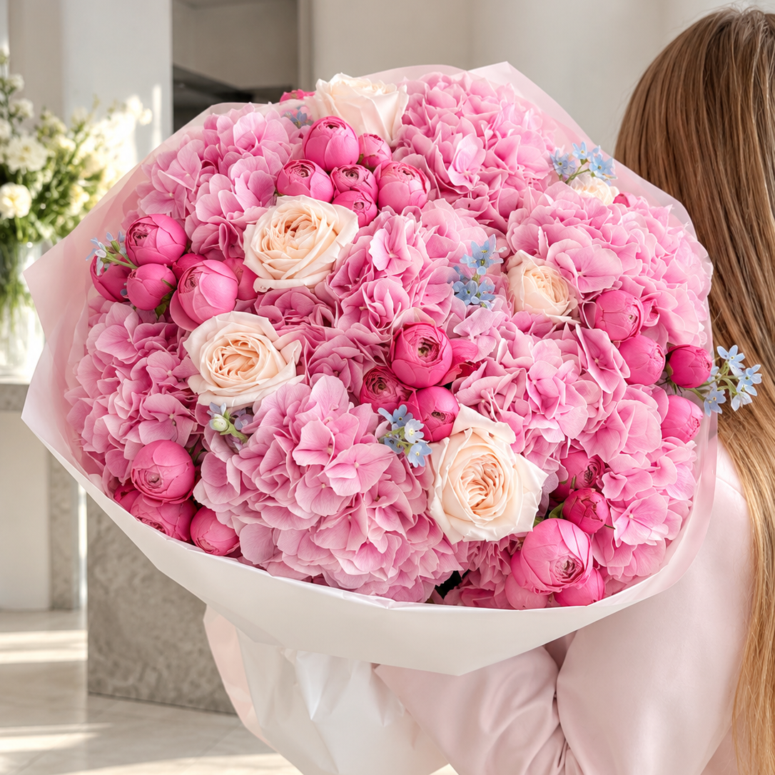 Russian-Style Flower Arrangement | Hydrangeas & Roses Bouquet San Diego – Granada Floral