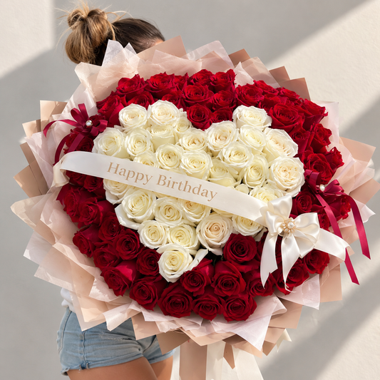 Granada Heart Master Round Bouquet | Luxury Heart-Shaped Hand-Tied Roses San Diego