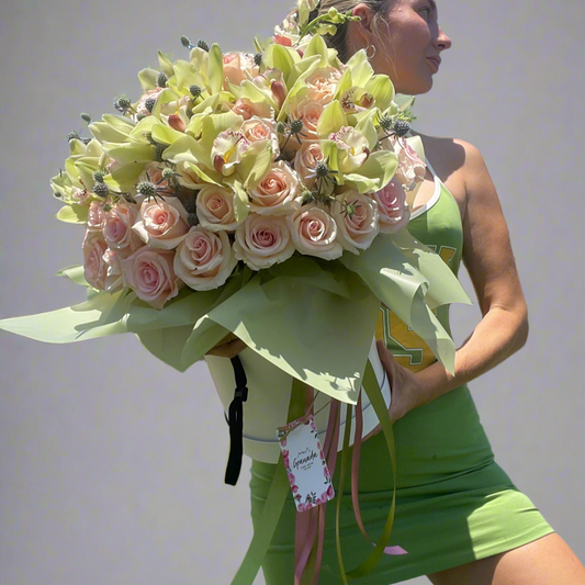 Luxury flower bouquet with blush pink roses and orchids – Granada Floral