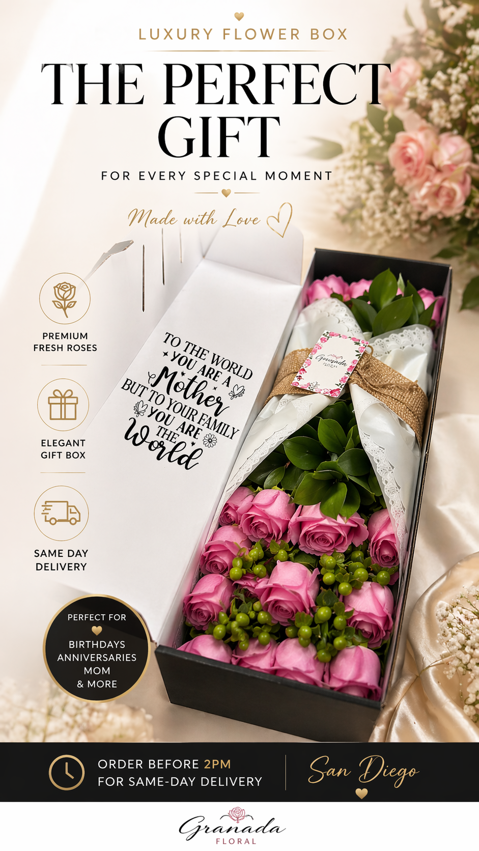 Luxury Roses Box – 24 Fresh Roses Gift with Nationwide Delivery | Granada Floral San Diego