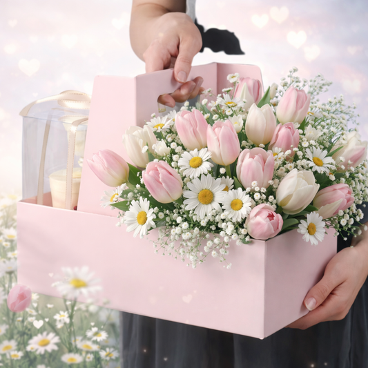 Granada Luxury Tulip Box – Premium Round Floral Box WITH CANDEL GIFT (San Diego Delivery)