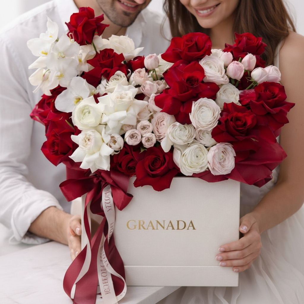 Granada Floral luxury flower box arrangement — romantic anniversary gift San Diego