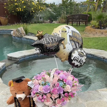 Granada Luxury Flower Basket with Teddy Bear & Balloons | Birthday, Graduation & New Baby Gift San Diego