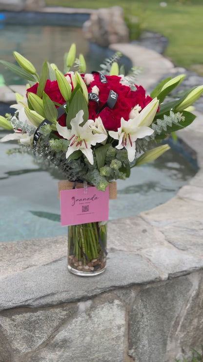 Lilys and roses in vase